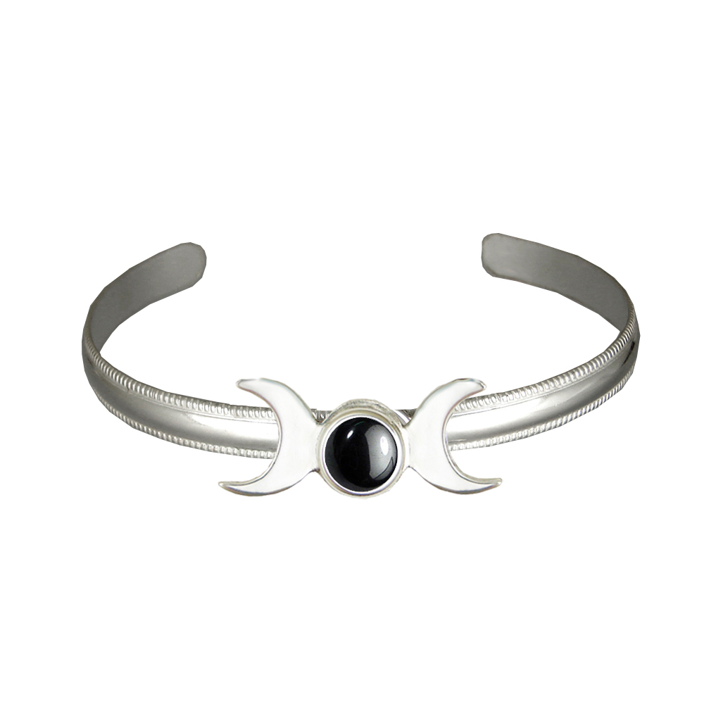 Sterling Silver Moon Phases Cuff Bracelet With Hematite